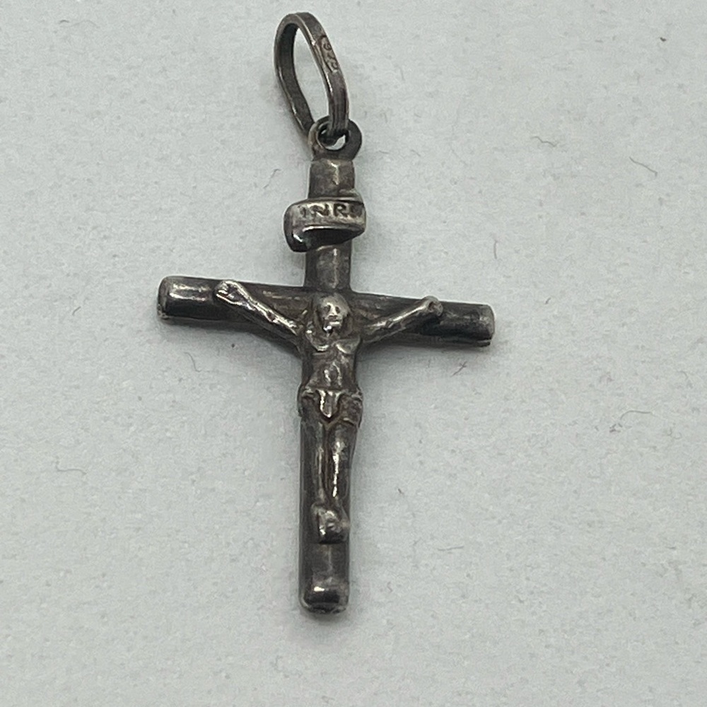 Vtg 925 Sterling Silver Rounded Cross Necklace Pendant